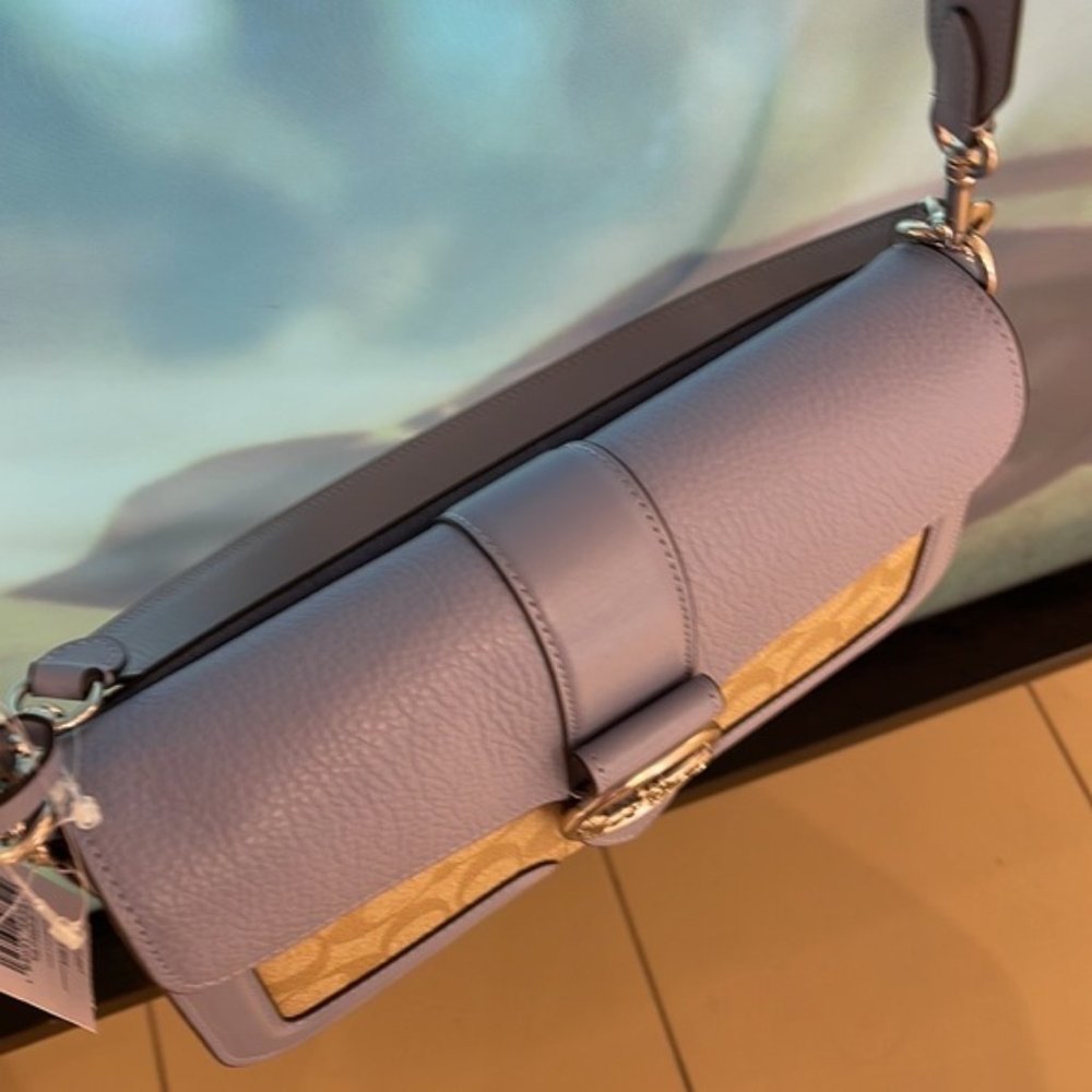 Coach Georgie Shoulder Bag In Signature Canvas Light Khaki / Marble Blue - Picture 7 of 16
